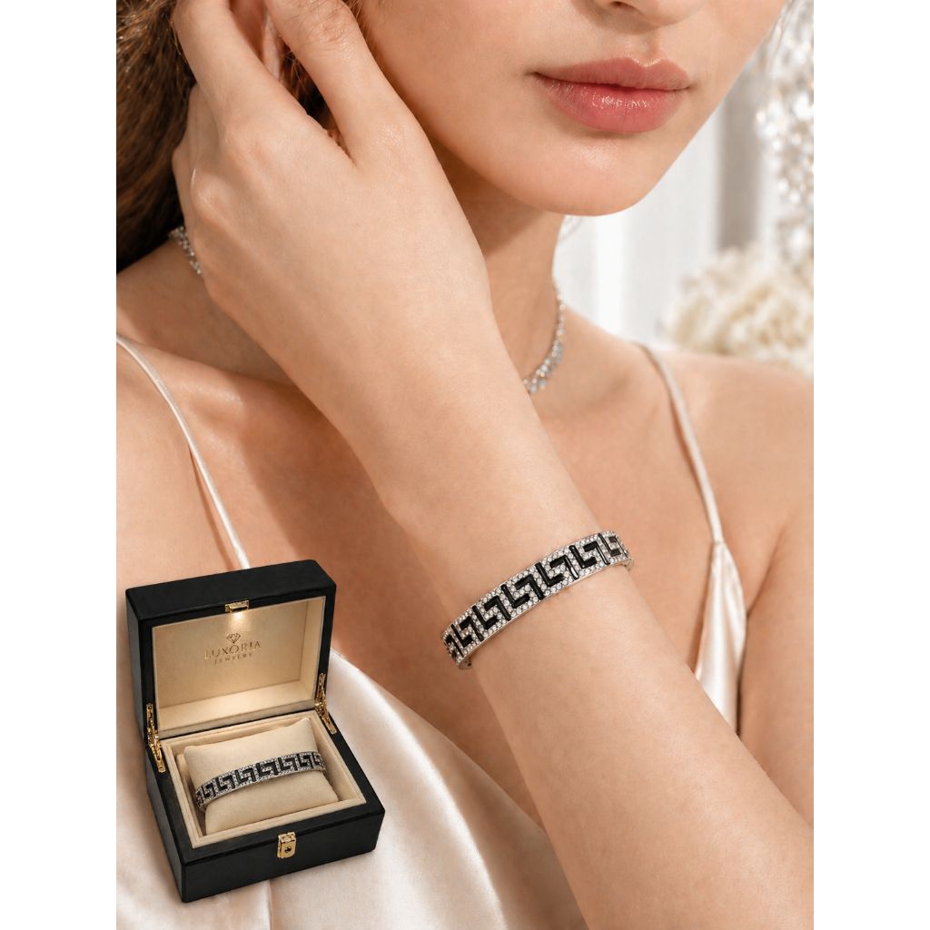Gelang fashion wanita semi kaku keramik hitam