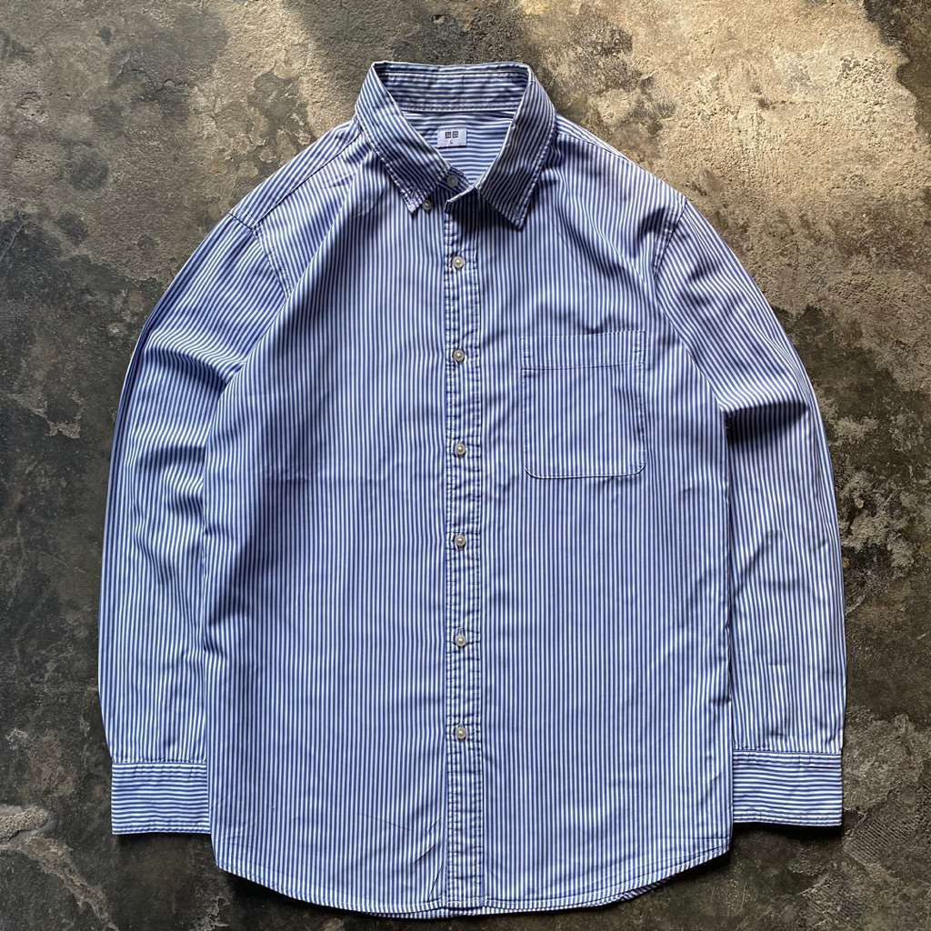 Uniqlo Striped Long Sleeve Shirt scnd prlvd original Formal Shirt Stripe White Blue