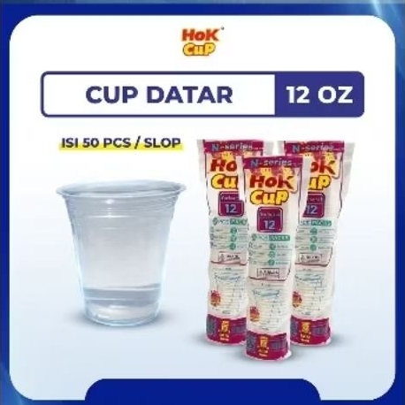 Gelas cup hok 12 oz datar||gelas plastik merek hok 12 oz datar