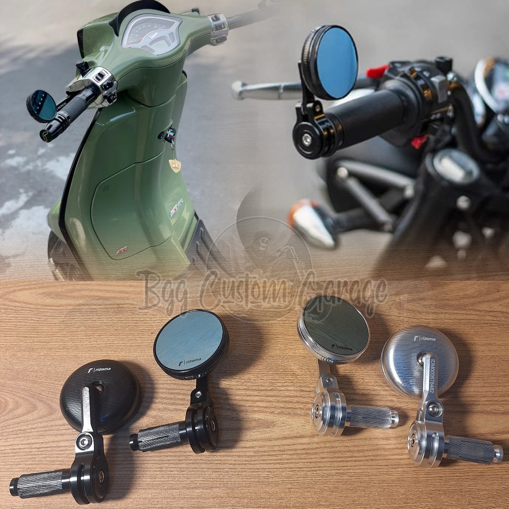 Spion CNC Bar End Mirror Mini Rizoma . Spion Jalu Stang universal all vespa & ALL Motor Custom Cafe 
