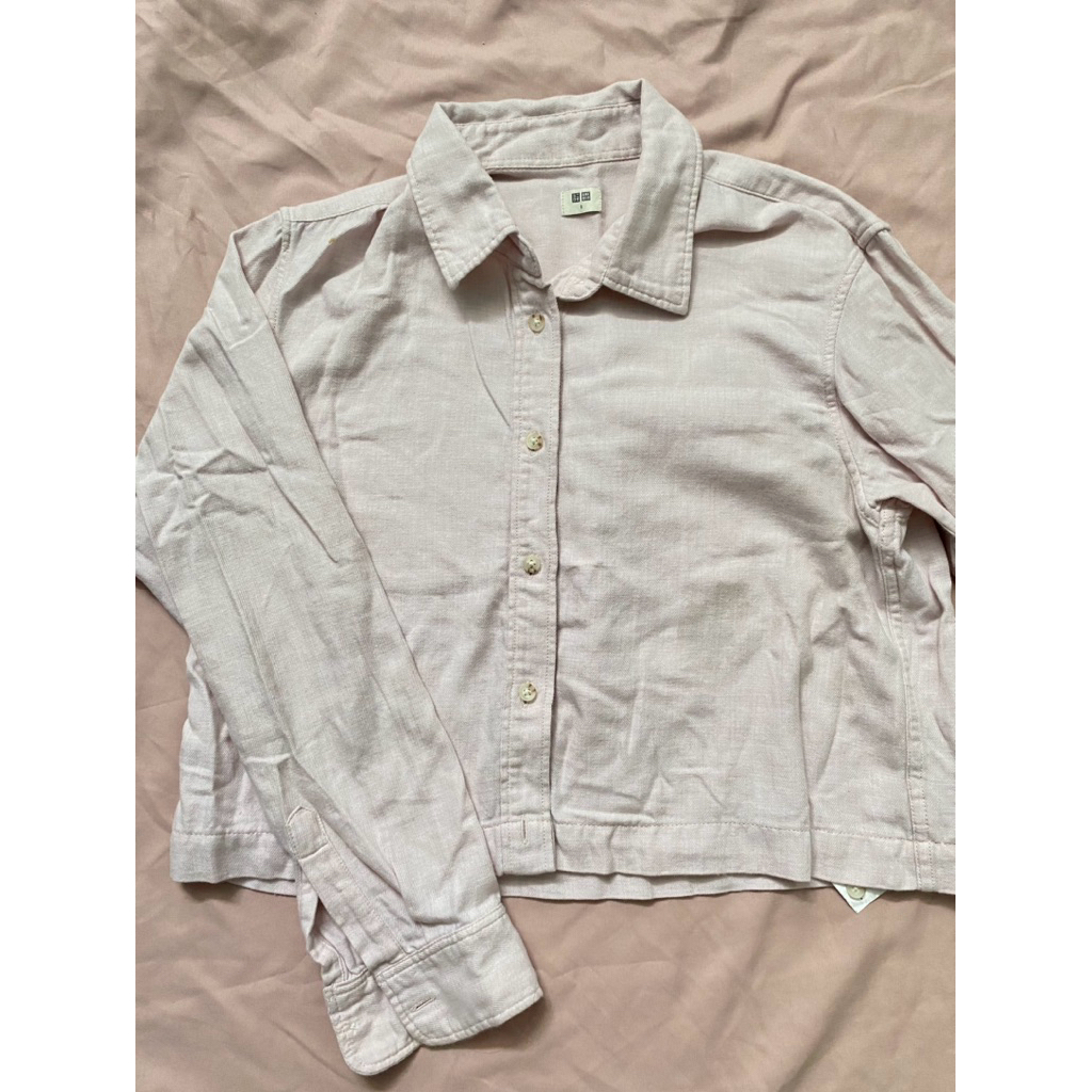 preloved - kemeja uniqlo baby pink