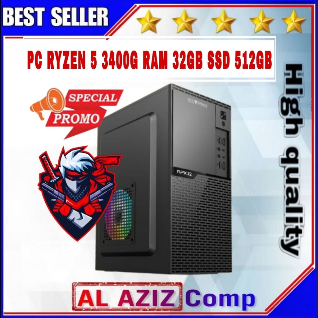 PC Rakitan Gaming AMD Ryzen 5 3400G RAM 32GB SSD 512GB HDD 500GB Bergaransi