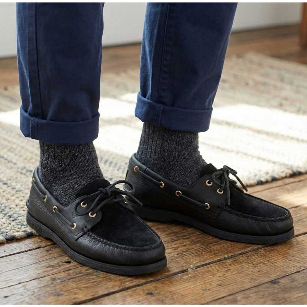 Sepatu Sperry Top Sider Gold Cup 2 Eye Boat Shoe Full Black Original