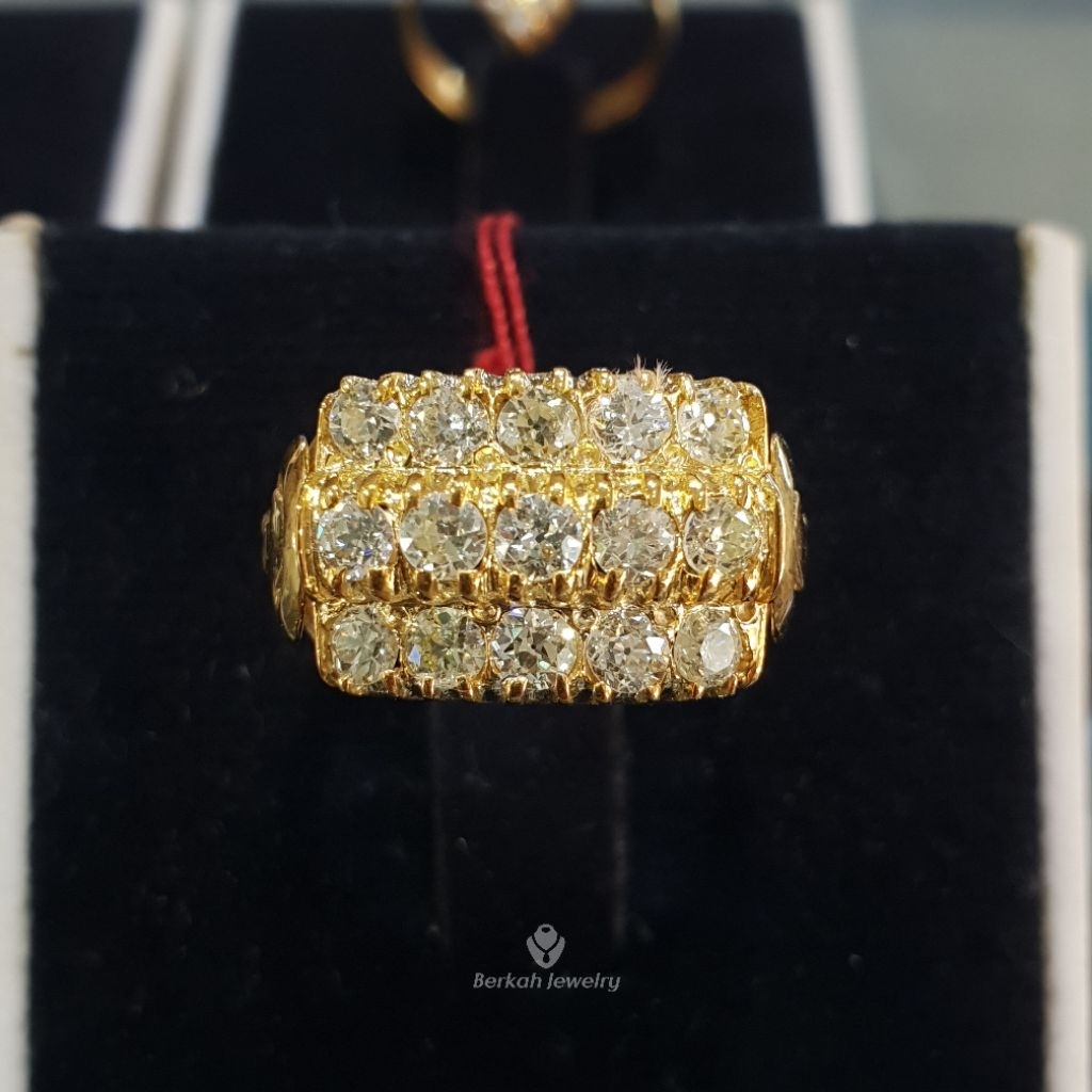 Cincin tangga presiden emas berlian banjar 1,55 ct asli natural diamond