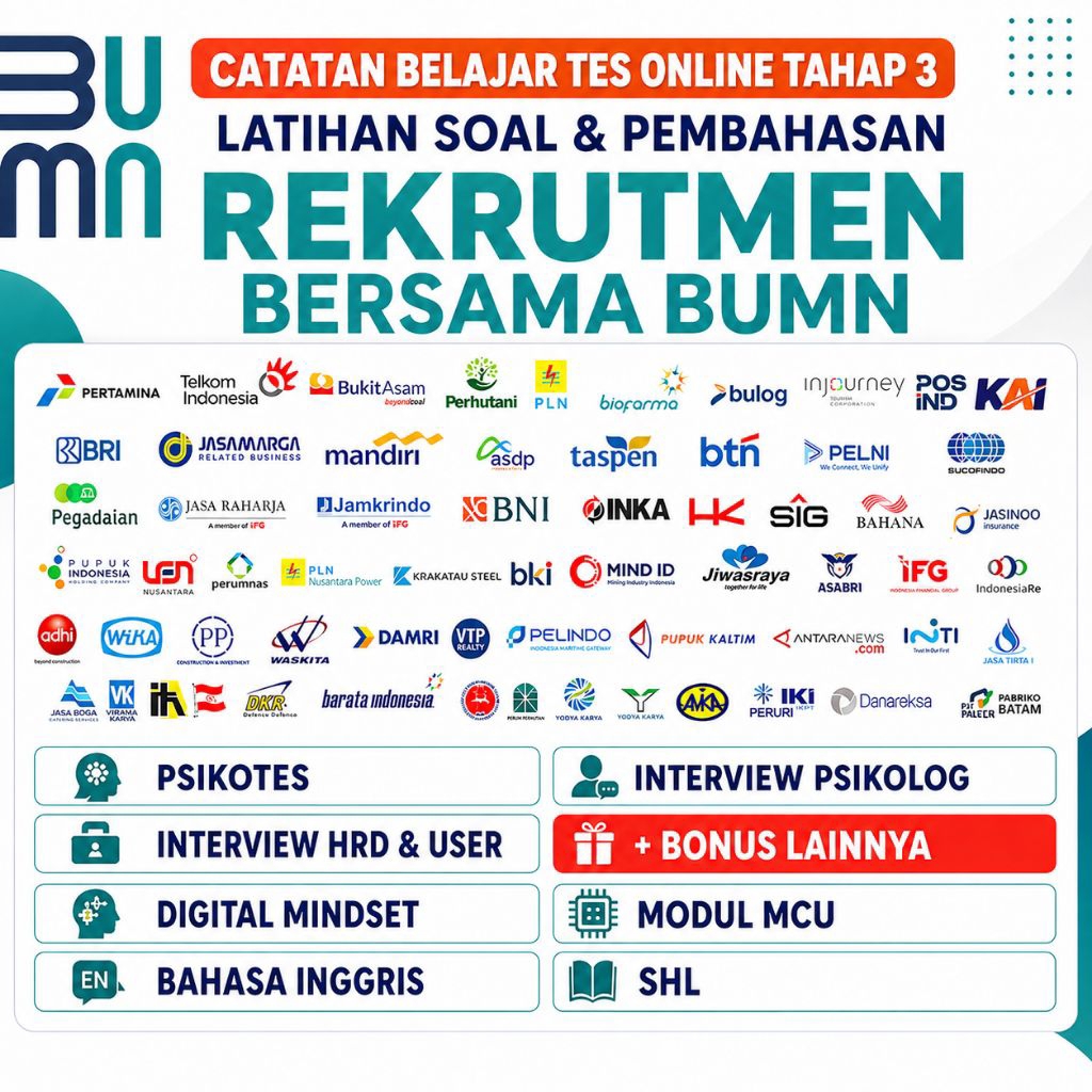 Materi Tes Online RBB BUMN 2026 Tahap 3 Psikotes TOEFL Interview DMB MCU + Bonus 35 Soal