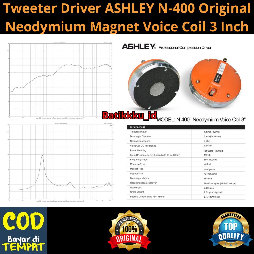 Tweeter Driver ASHLEY N400 N 400 Original Neodymium Magnet Coil 3 Inch