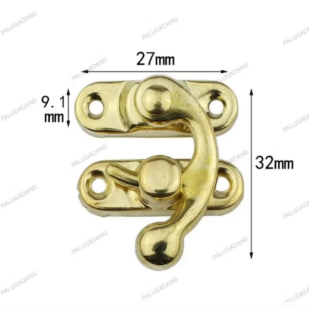 (1pcs) Kunci Pengait Box /kunci pengait perhiasan/Kunci Pengait Box 27x32 mm warna emas