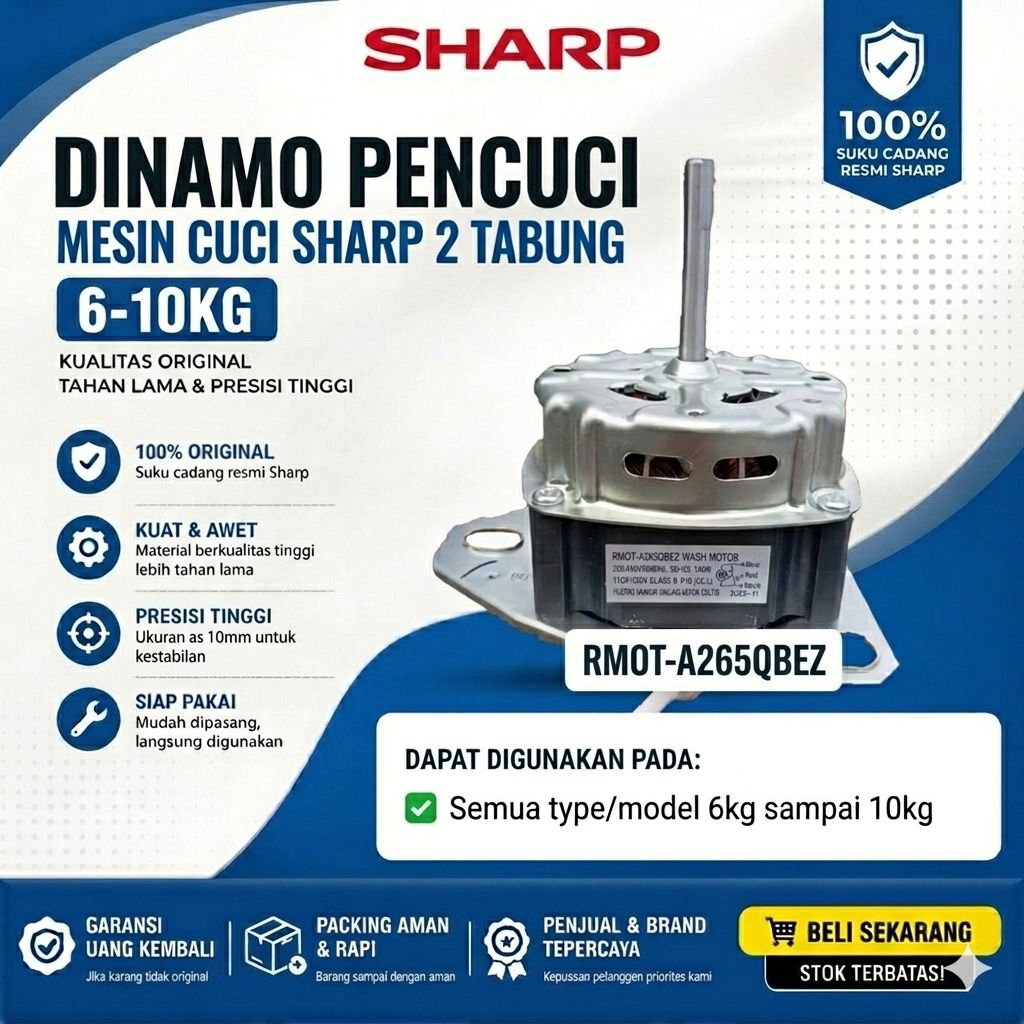 Original Dinamo Pencuci Mesin Cuci SHARP 6-10Kg RMOT-A265QBEZ - Motor wash Mesin Cuci SHARP 2 Tabung