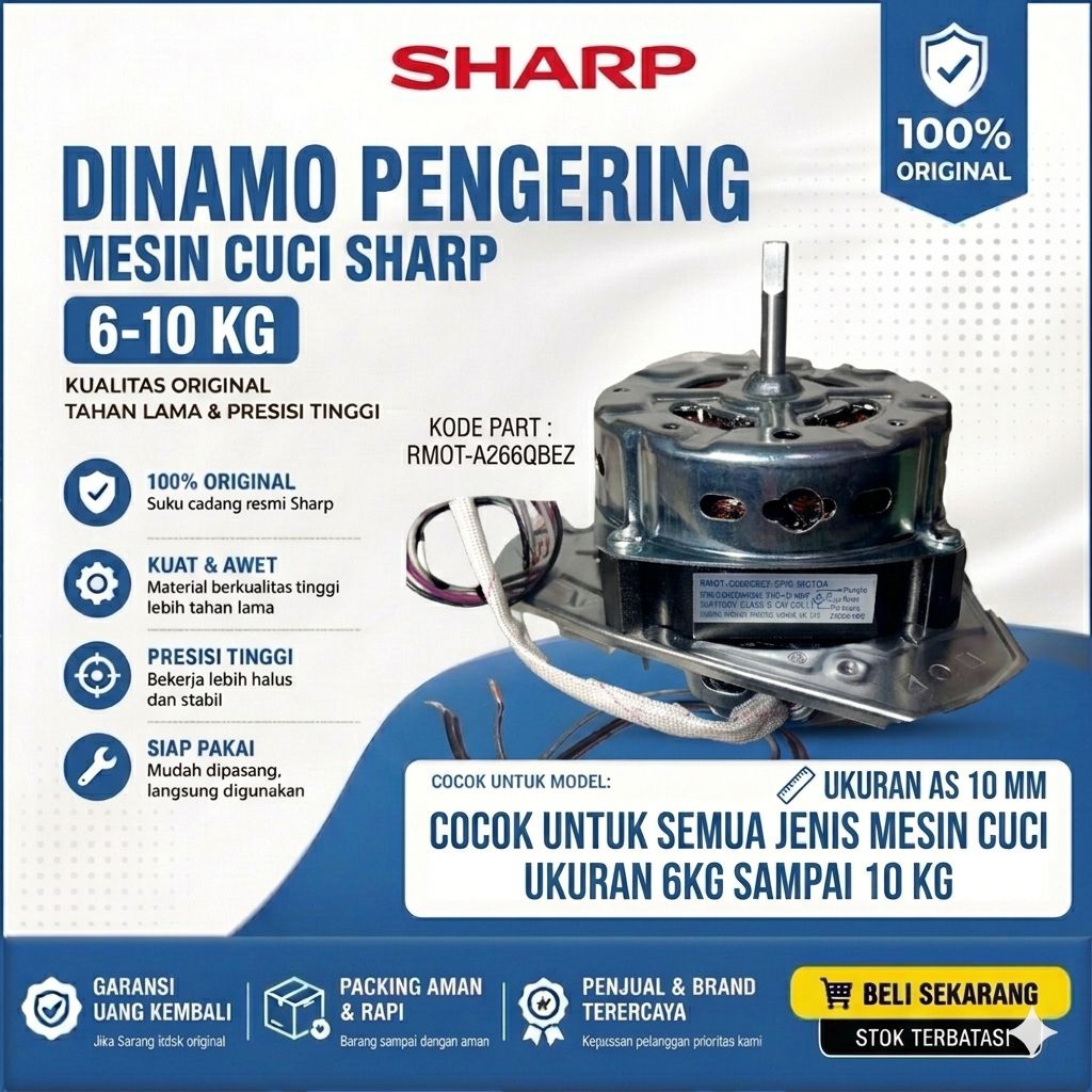 Dinamo spin pengering Original mesin cuci Sharp 2 tabung 6-10 KG RMOT-A266QBEZ - Motor spin Dinamo P