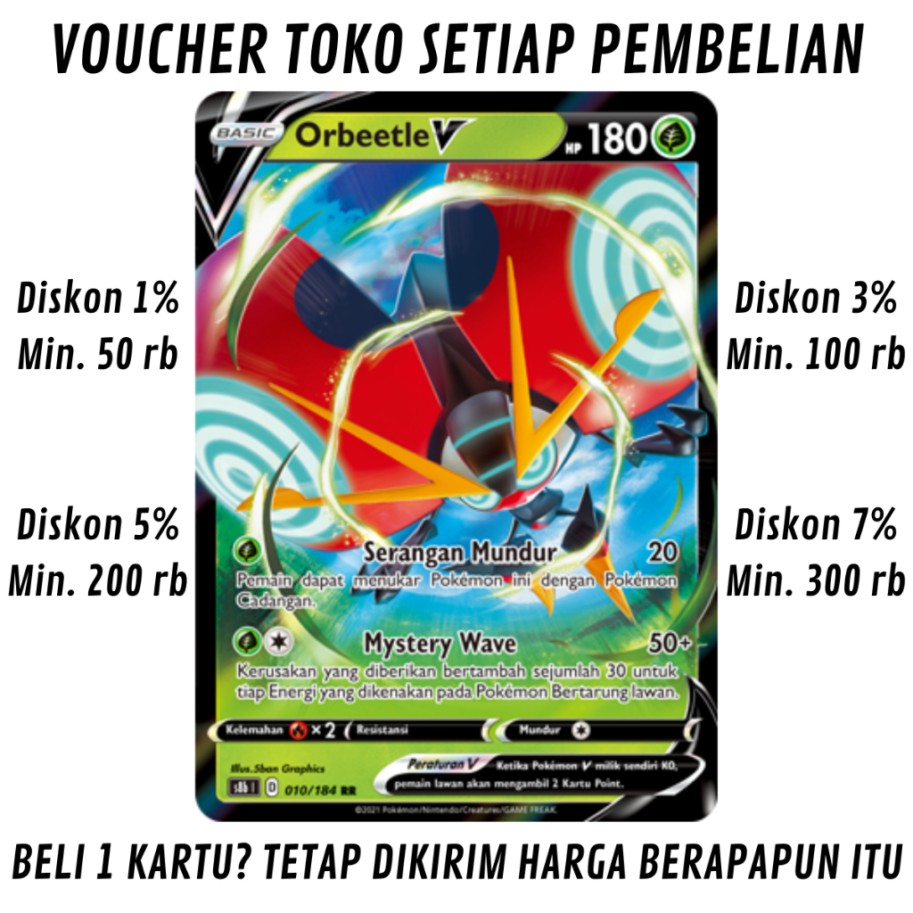 [S10%] Kartu Pokemon TCG Bahasa INDONESIA KONDISI NM (NEAR MINT) = PSA 7 Orbeetle V High Class Boost