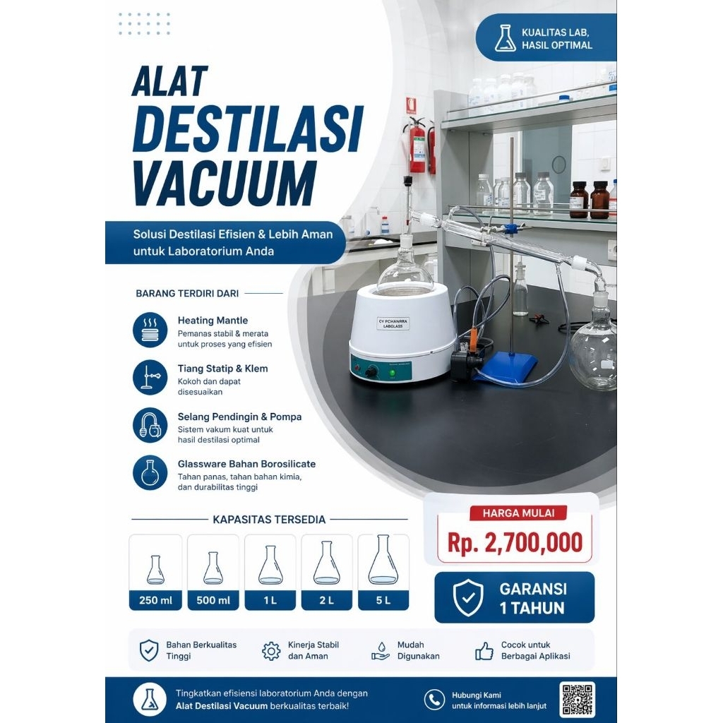 alat destilasi vacuum lengkap dengan pemanas untuk laboratorium