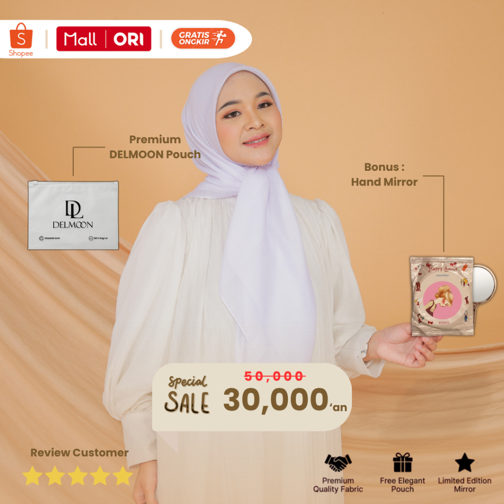 Delmoon Hijab Paris Premium Putih - Jilbab Segi Empat Polos Bahan Paris Elegan