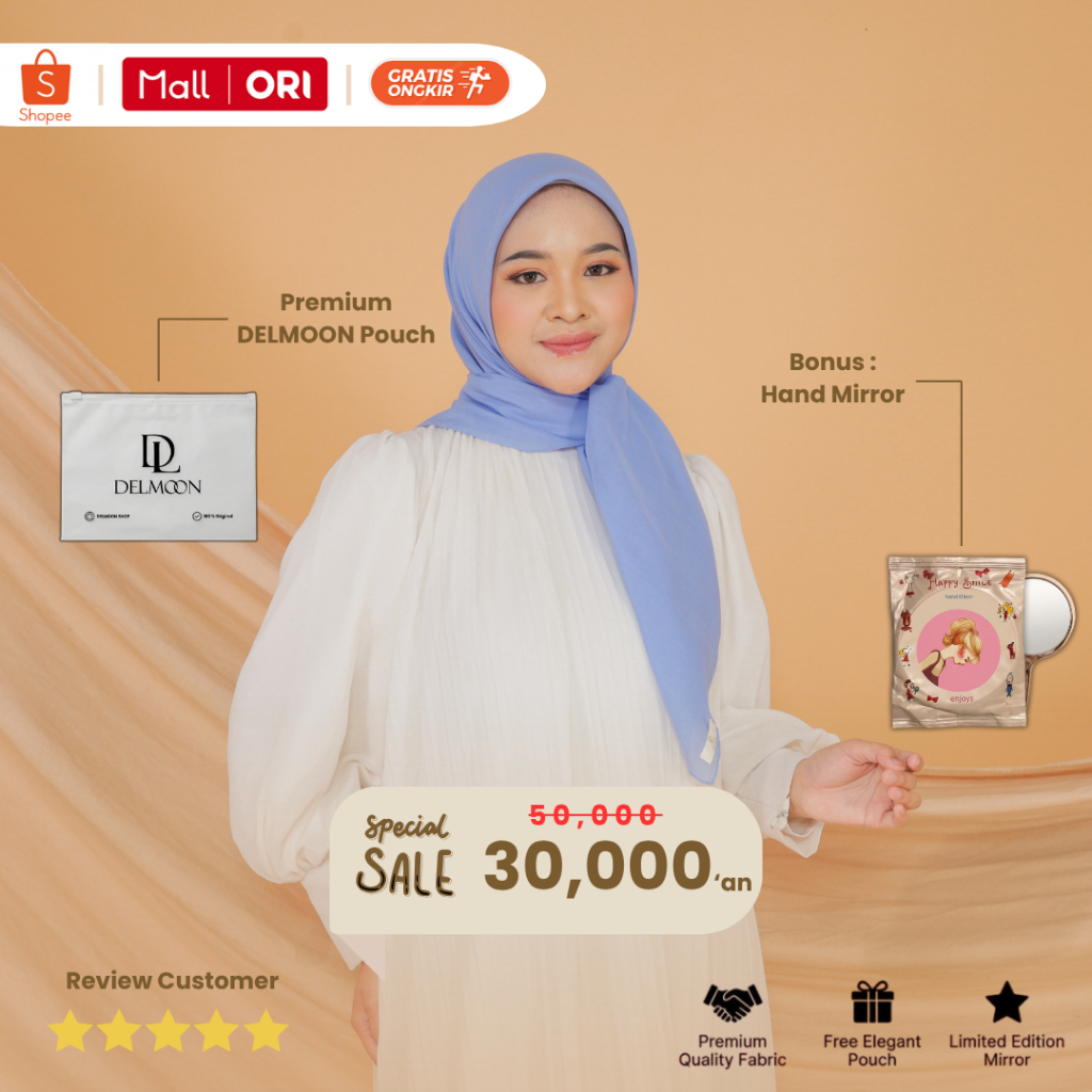Delmoon Hijab Paris Premium Baby Blue - Jilbab Segi Empat Polos Bahan Paris Elegan