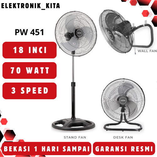MASPION KIPAS ANGIN FULTIFUNGSI 18 INC PW-451 PW451 PW 451 STAND FAN DESK FAN WALL FAN GARANSI RESMI