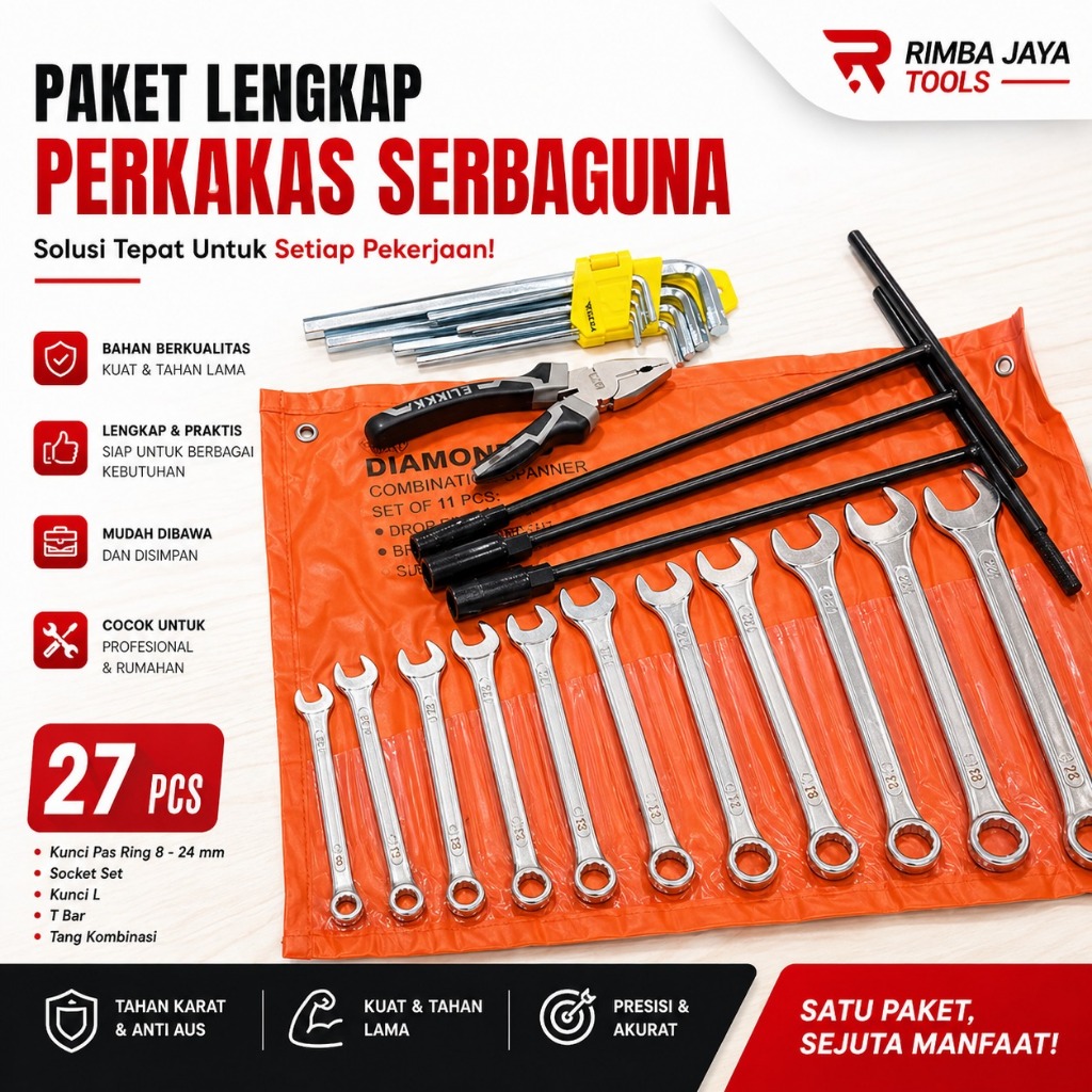 PROMO PAKET TOOLS SET / ALAT KUNCI  / KUNCI T 4 PCS 8,10,12,14 MM + KUNCI SHOCK 12 PCS 8-24 MM 6PT K