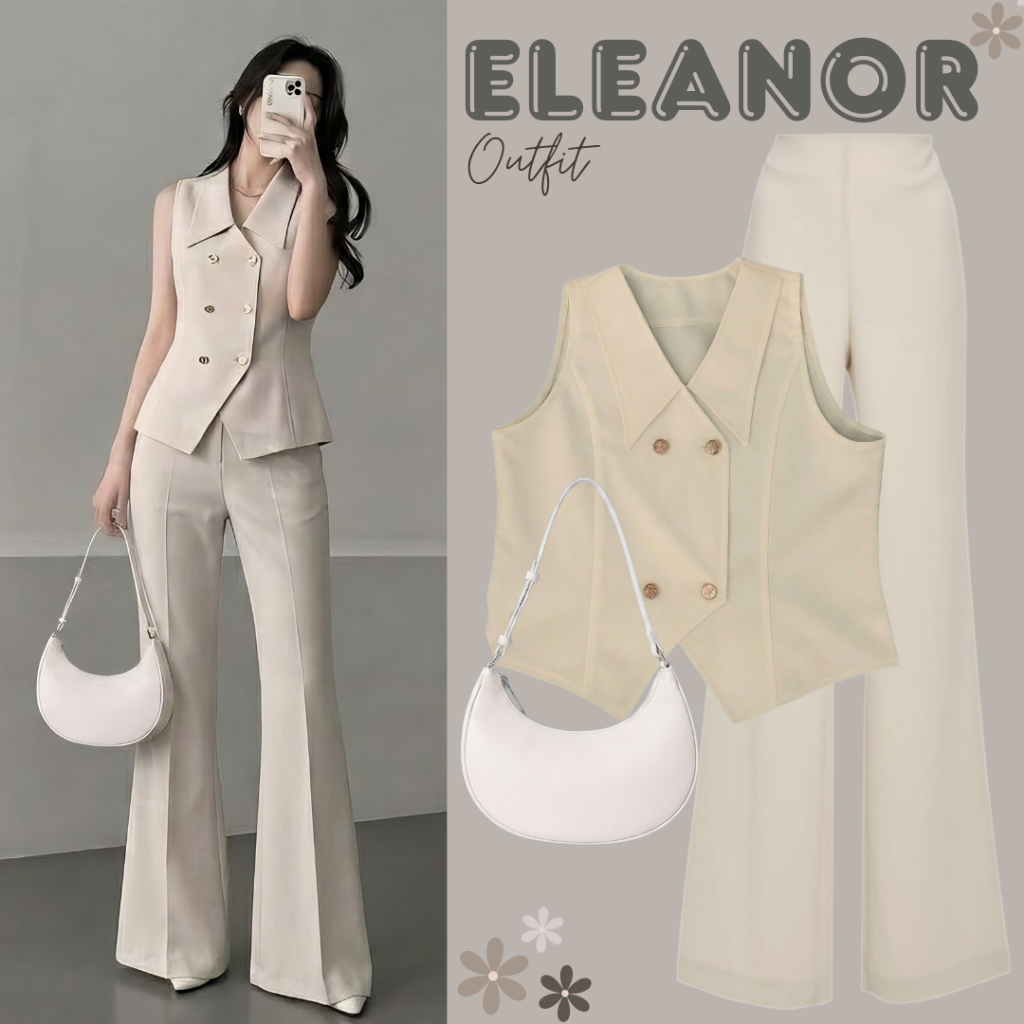 Oneset 3in1 Setelan Wanita Elegan Terbaru | Tas + Vest + Celana Cutbray | Outfit Kerja/Ngopi Best Se