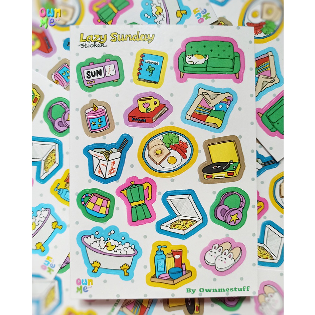 Lazy sunday illustration sticker sheet