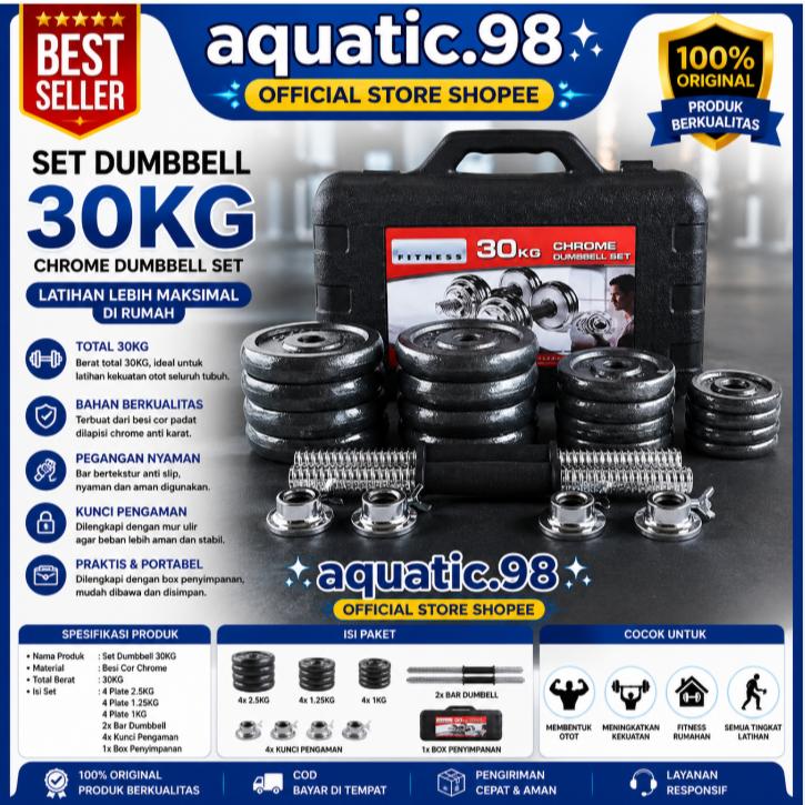 Dumbell black Set 30kg || Barbel black Set 30kg dumbel set box