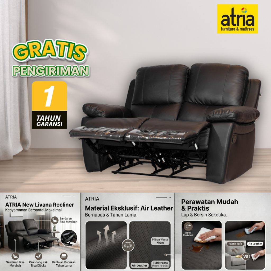 Atria Sofa Recliner Livana Black 2 Seat Black/Tan