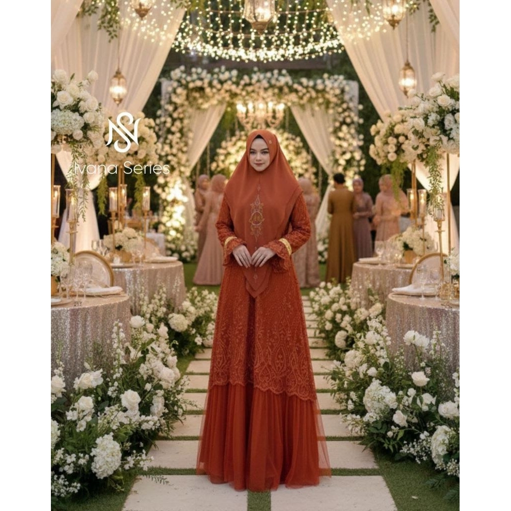 Gamis Syar'i  ceruty mix brukat spesial acara pesta