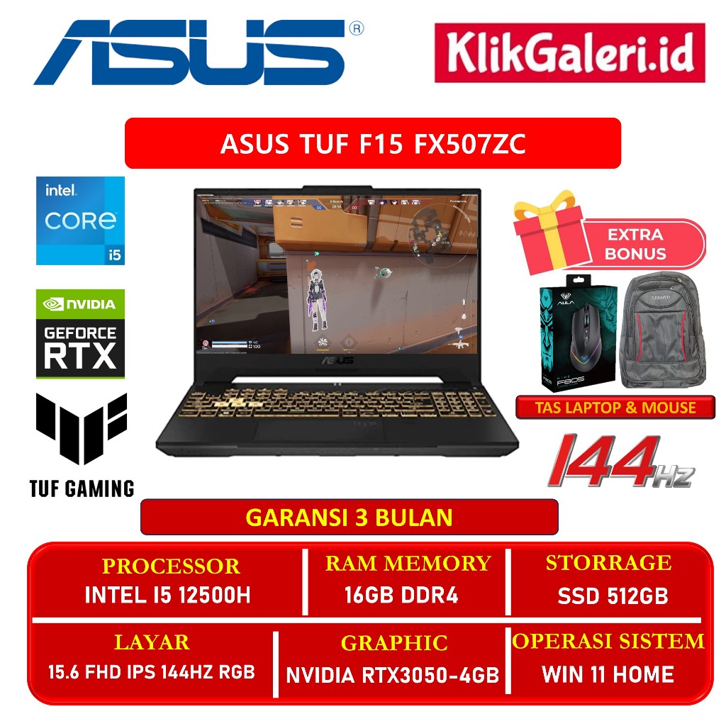 [PROMO] Asus Tuf F15 FX507ZC | i5-12500H | RTX3050 | 8GB | 144Hz - EX Display Murah