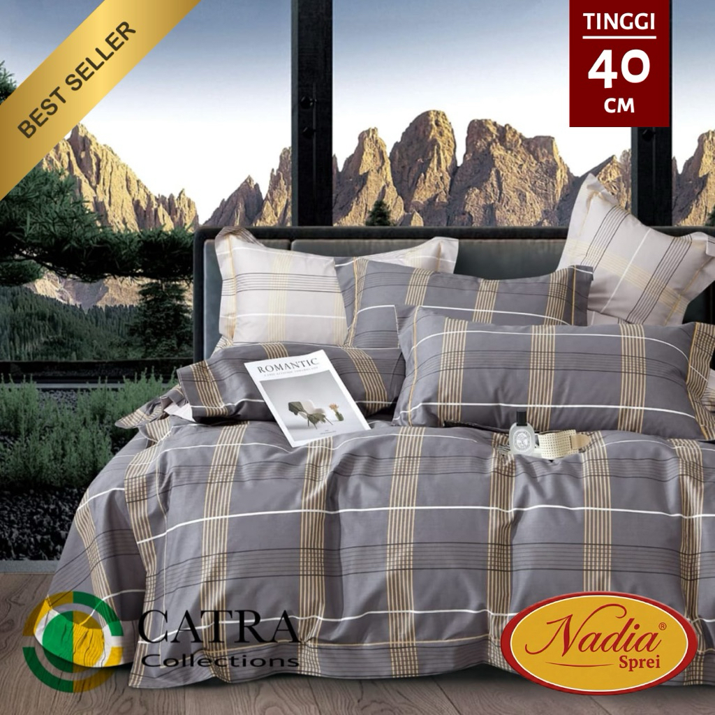 Nadia Sprei Catra Bahan Katun Premium Lokal Set Sprei Sarung Bantal & Guling Tinggi 40 cm (Kasur Hot