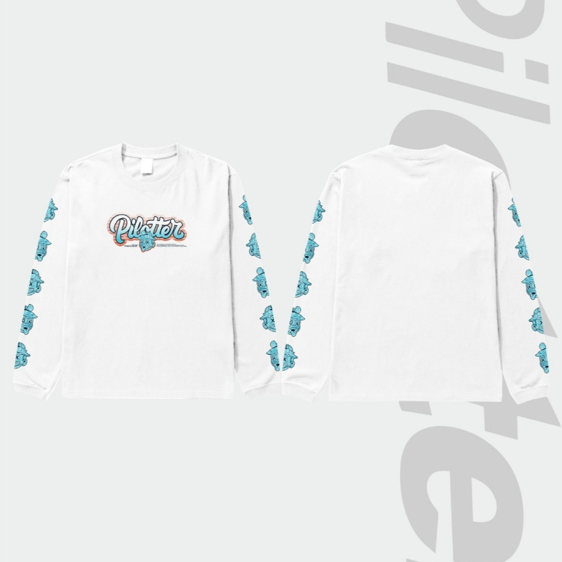Pilotter Kaos Dotline Putih Lengan Panjang Original Free Stiker Free Ganci