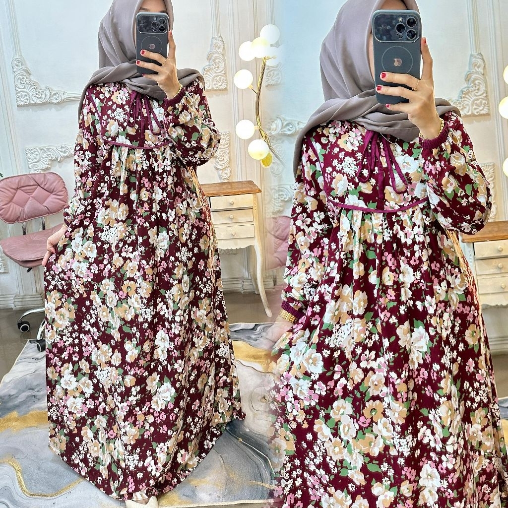 Gamis rayon bunga adem halus