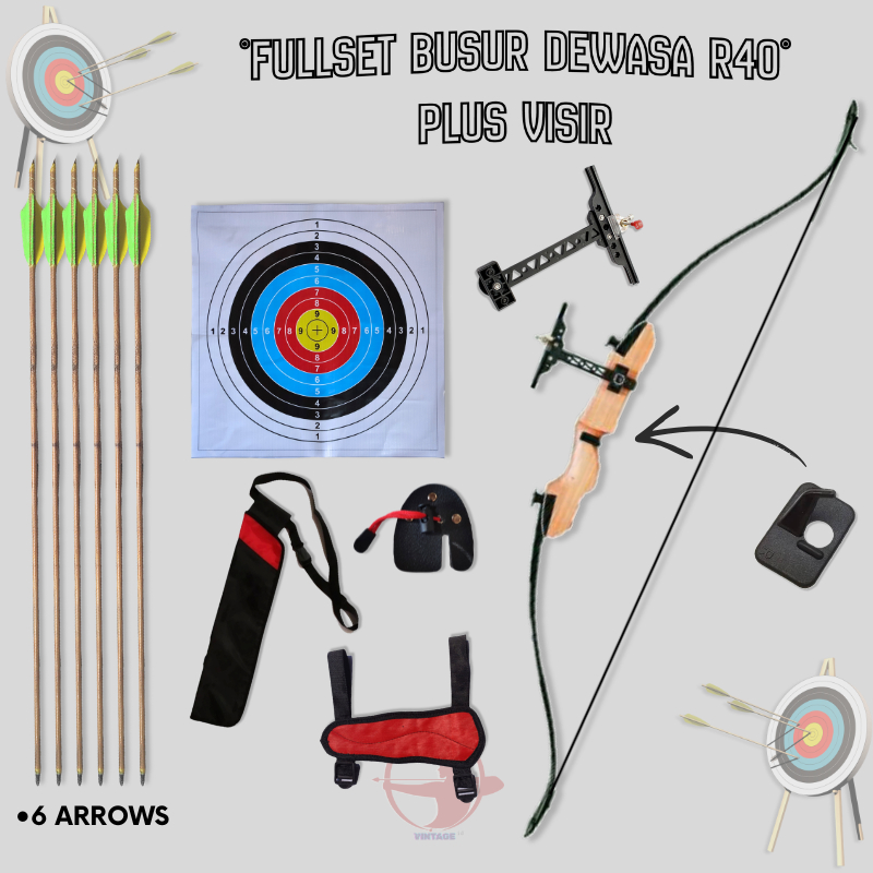 Set Lengkap Busur Panah Dewasa Panahan Dewasa Pemula Plus Visir Bonus 6 Arrows