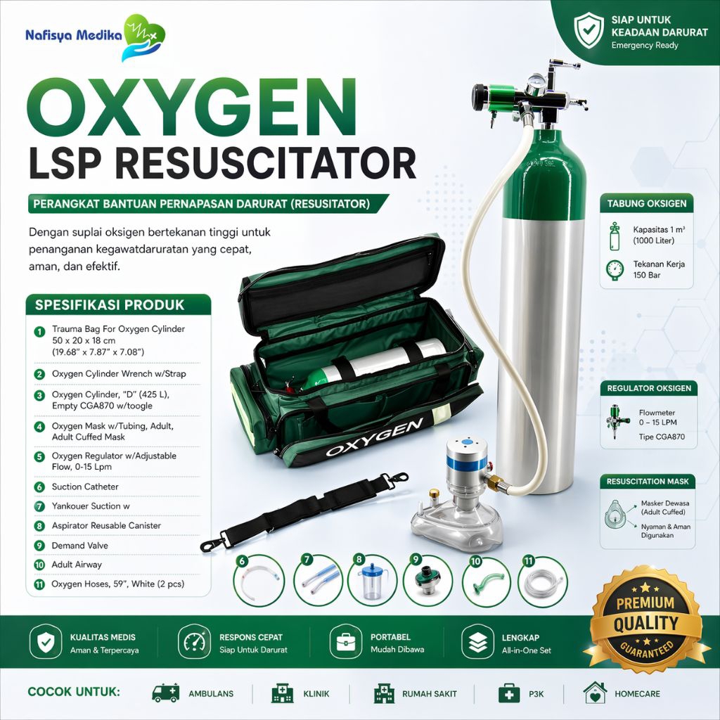 Oxygen LSP Resuscitator Set Tabung Oksigen Medis Portable Lengkap Emergency Kit Ambulance Klinik RS