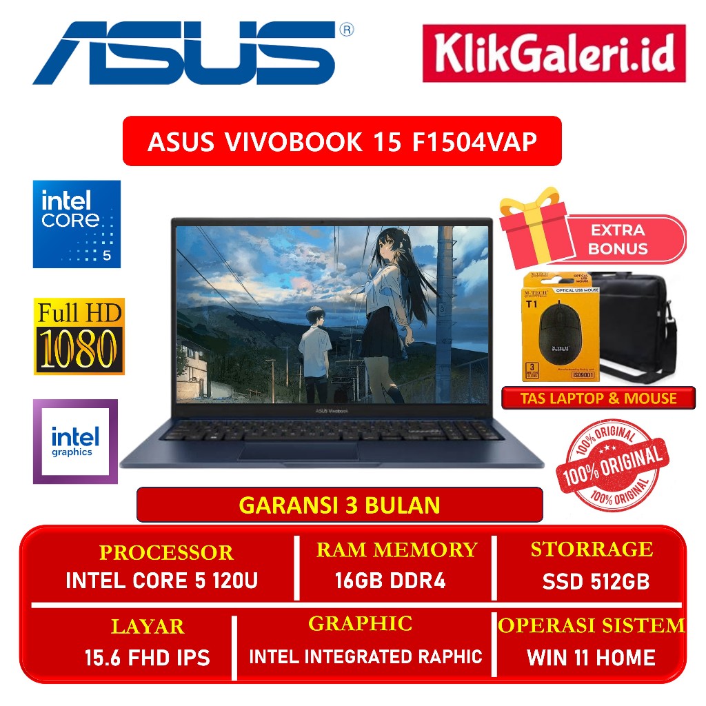 ASUS Vivobook 15 F1504VAP Intel Core 5 120U 16GB 512GB 15.6" FHD IPS - EX DISPLAY GARANSI 3 BULAN