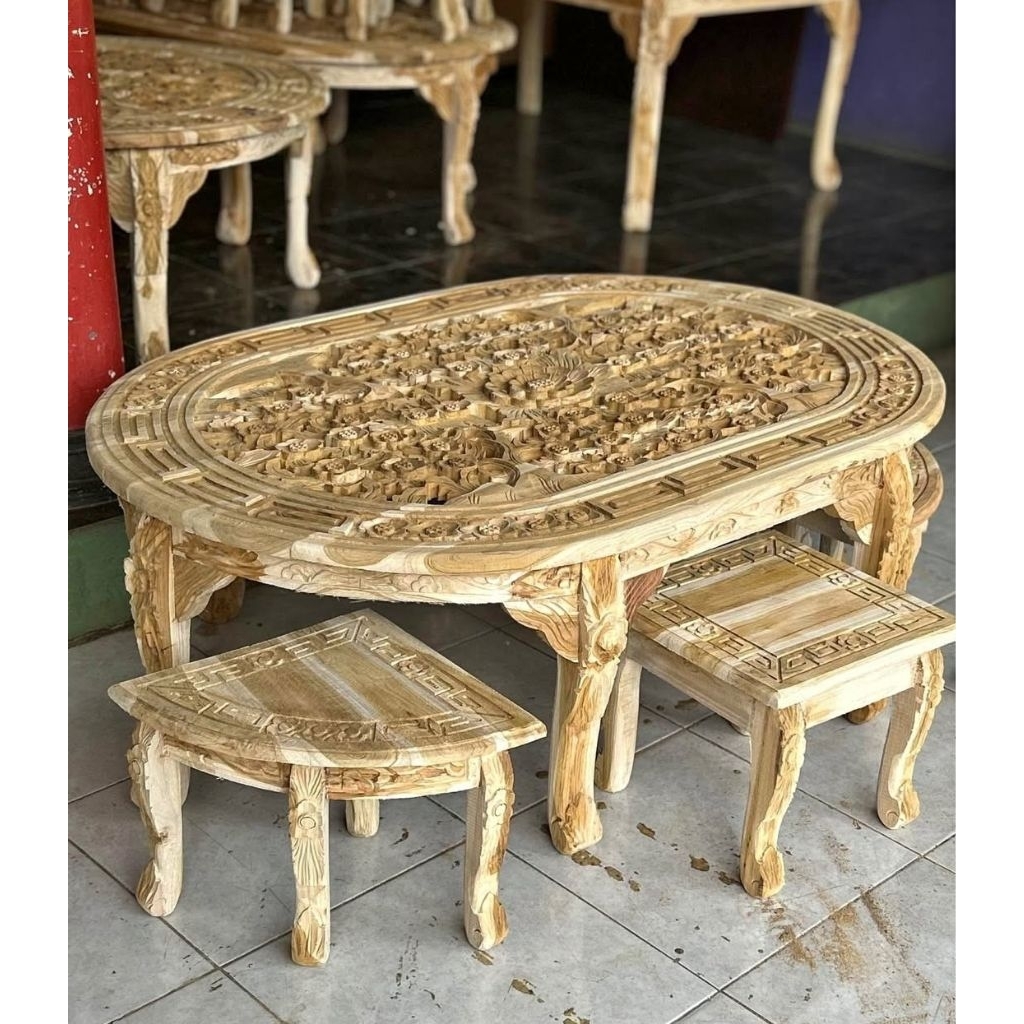 Set Meja Makan Osin Meja Cafe Resto Ukiran Jepara Meja Makan Lesehan Full Kayu Jati