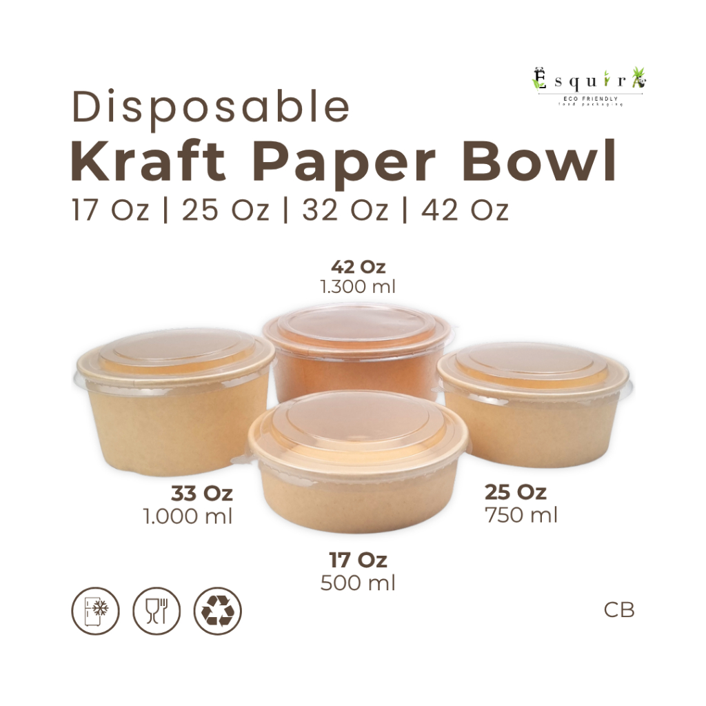 Brown Kraft Paper Bowl / Salad Bowl 17 Oz, 25 Oz, 33 Oz, 42 Oz / 10 pcs