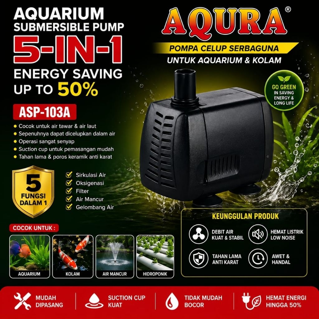 Filter Aquarium Mesin Pompa Air Celup Aqura ASP 103A