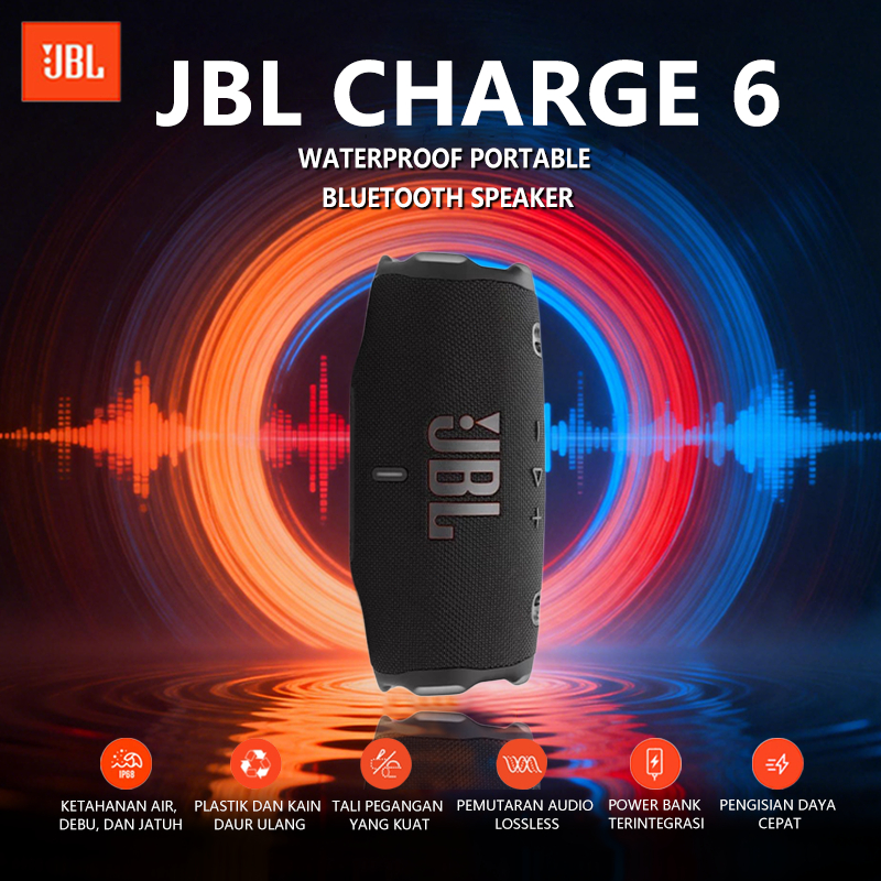Original 100%JBL Charge 6 Speaker Portabel Tahan Air Dan Tahan Jatuh Dengan JBL Pro Sound Yang Manta