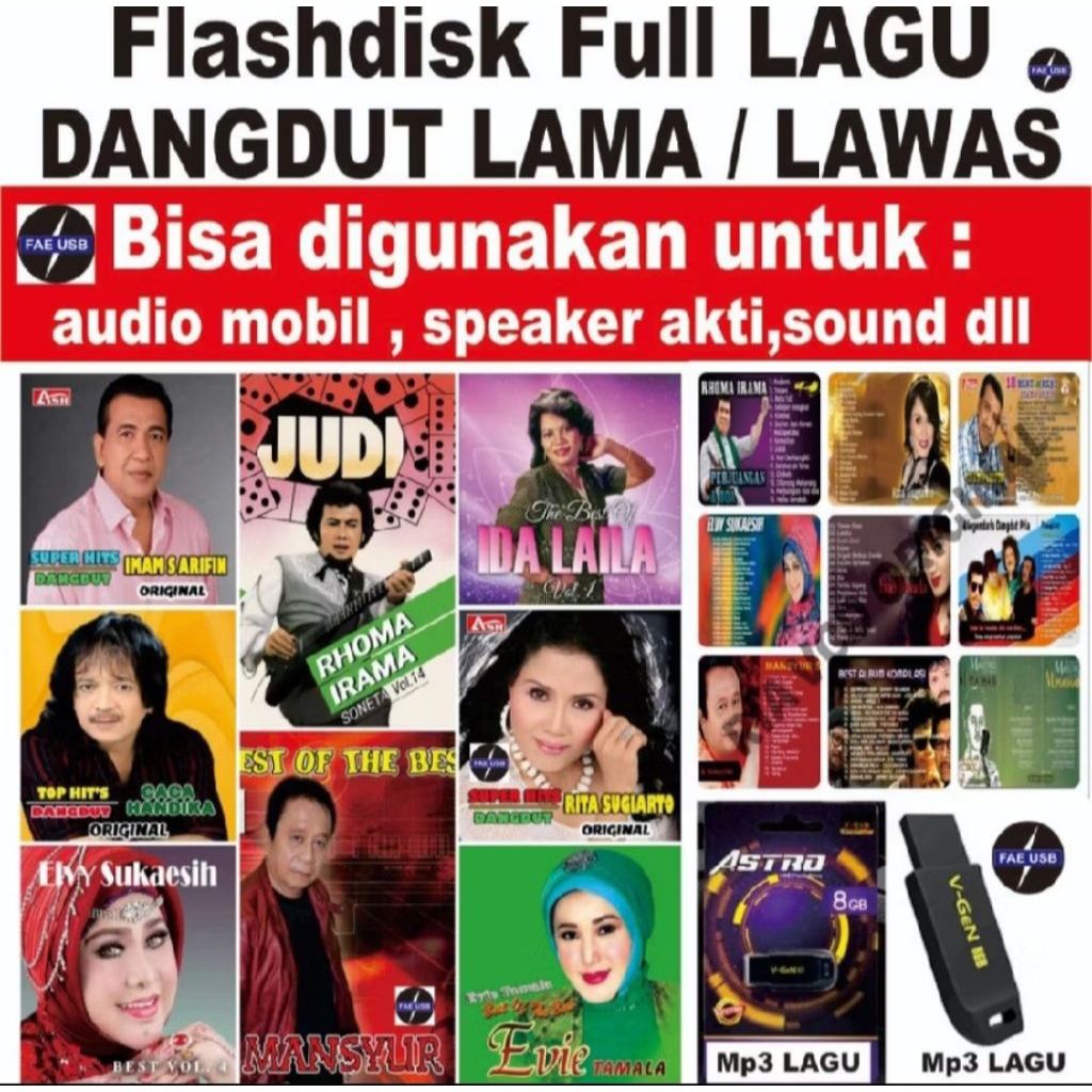 Usb 16 - 128Gb 1200 Lagu MP3 dan Video lagu Dangdut Lawas Kenangan Indonesia Bonus Otg Type C bisa C