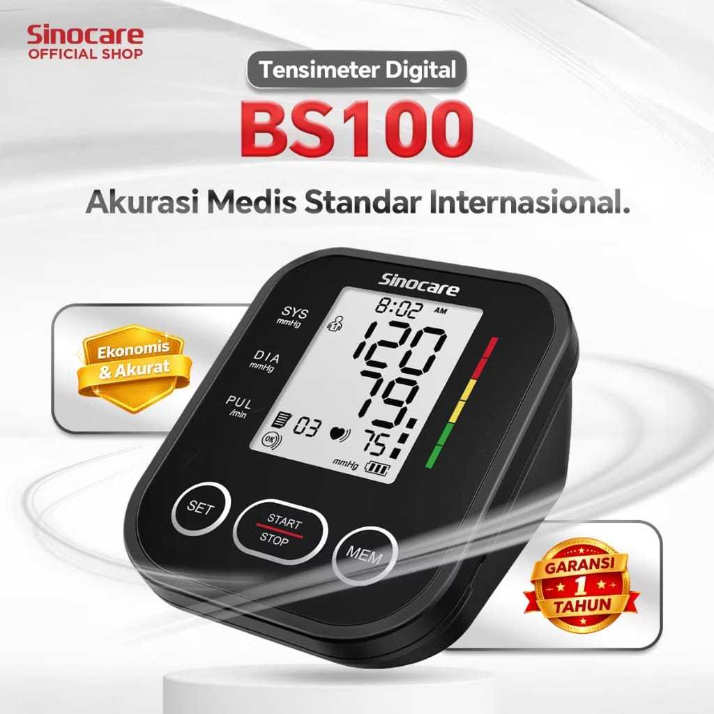 Sinocare BS-100 Alat Pengukur Tekanan Darah Digital Otomatis Tensimeter Lengan Atas LCD