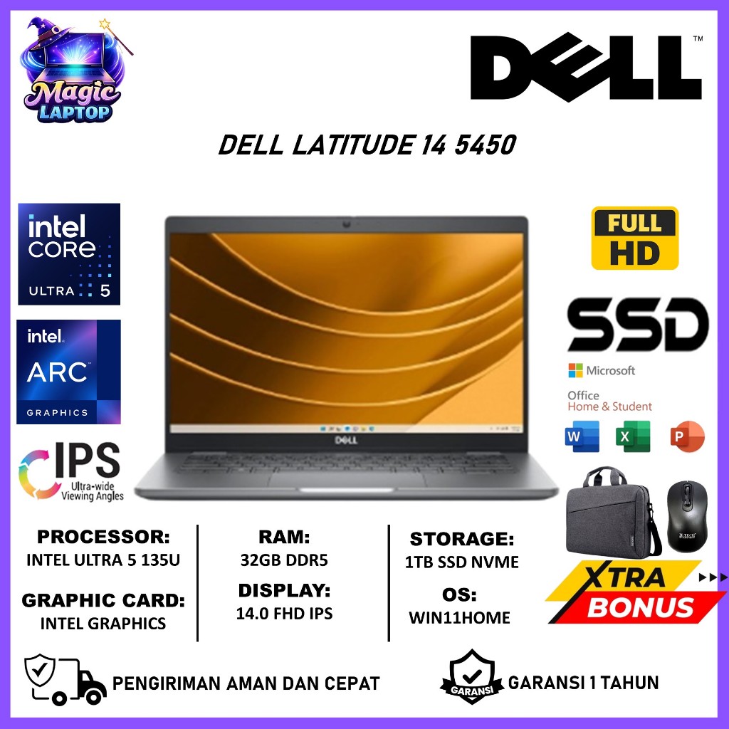 DELL Latitude 5450 Ultra 5 135U 32GB DDR5 1TB SSD 14" FHD IPS Intel Graphics Windows 11 Pro ORIGINAL