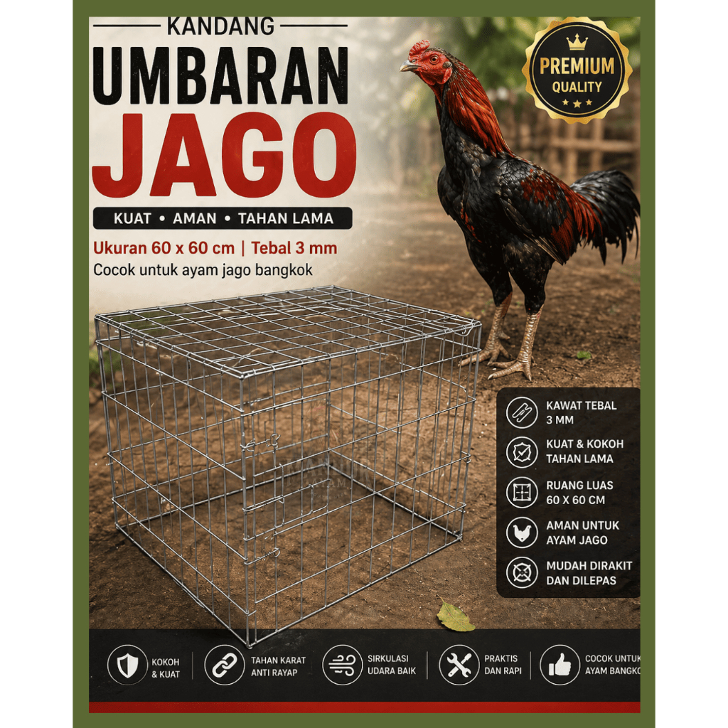 Kandang Umbaran Ayam Jago Bangkok 60x60 cm Tebal 3 mm | Kandang Jemur Ayam bangkok Super Kuat & Koko