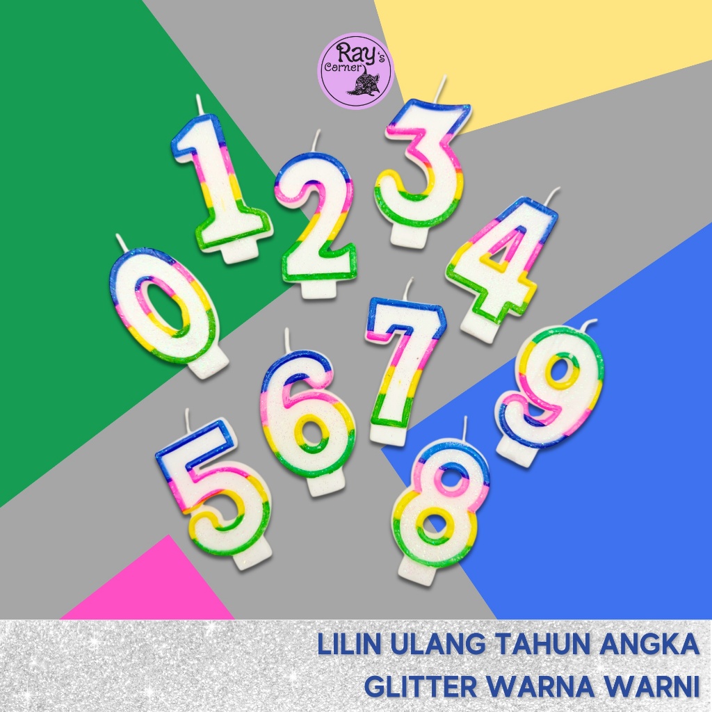 Lilin Angka Glitter Warna Warni Cake Topper 7563-2 Dekorasi Kue Perayaan Pesta Ulang Tahun Acara Ult
