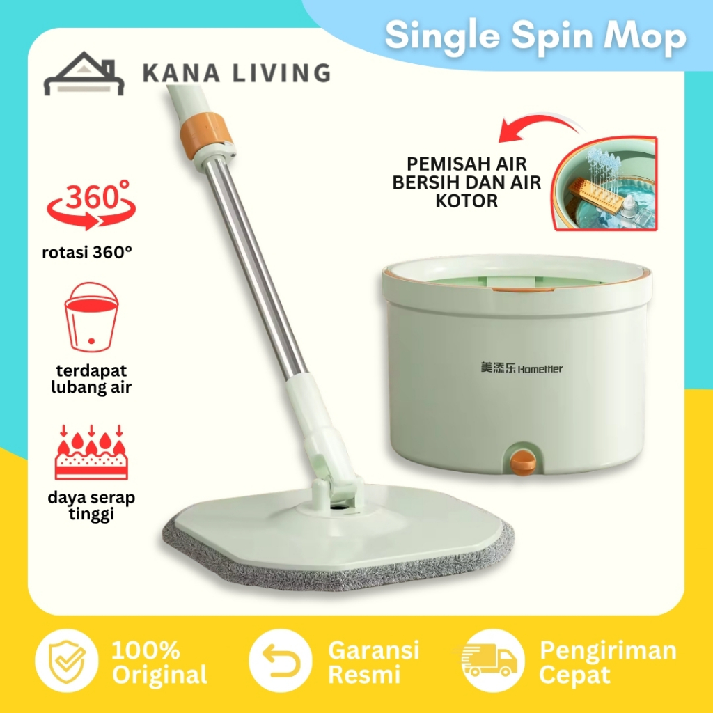 Alat Pel Putar Mop Bulat Spin Mop Bulat Kotak - Alat pel Pembersih Lantai Spin Mop  Ember Terpisah P