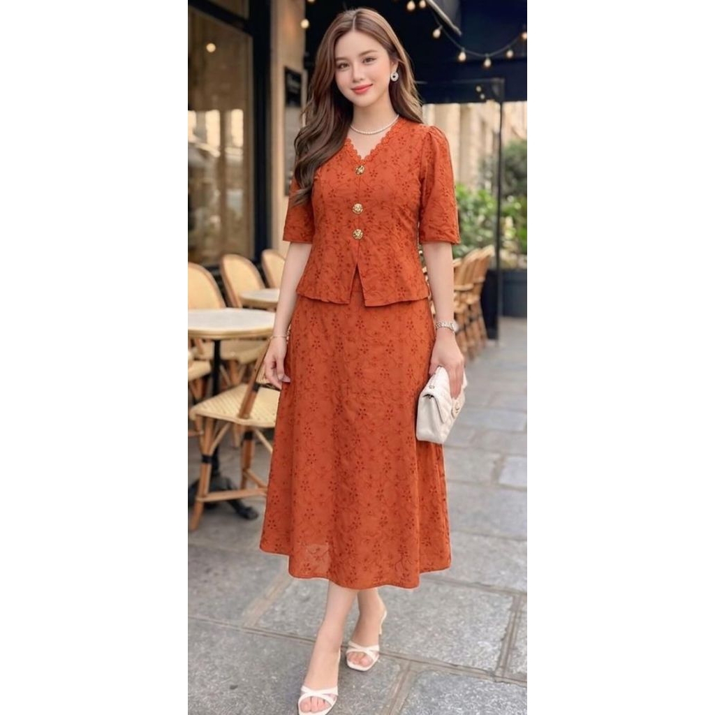 Stelan rok katbol Premium - Setelan rok katun bolong