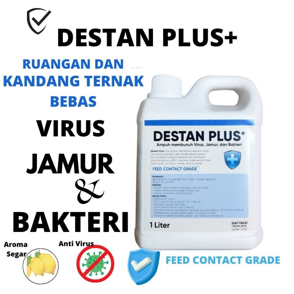 Desinfektan Kandang 1 Liter - Destan Plus 1 L - Desinfektan Ruangan-Desinfektan BKC 10% Aroma Segar 