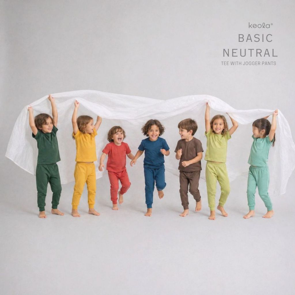 KEOLA -  Setelan Anak Kasual Premium Terbaru / Setelan Basic Neutral Jogger Usia 1 – 6 Tahun