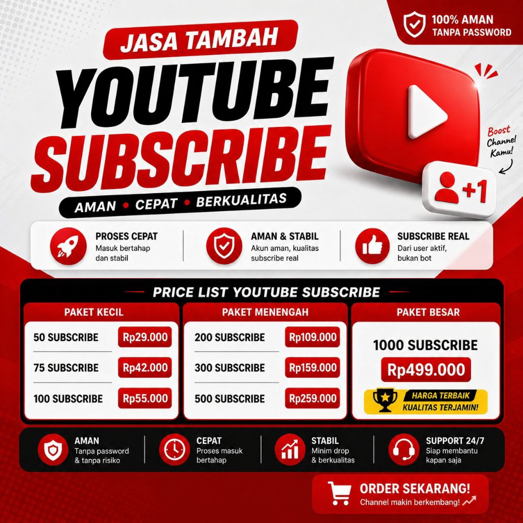 Subscriber YouTube Aktif & Cepat Masuk | No Drop + Refill Garansi