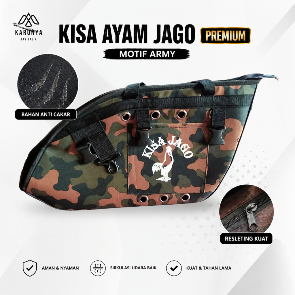 Karunya Tas Tasik - Tas kisa ayam jago bahan army sleting gede lapis anti cakar jumbo