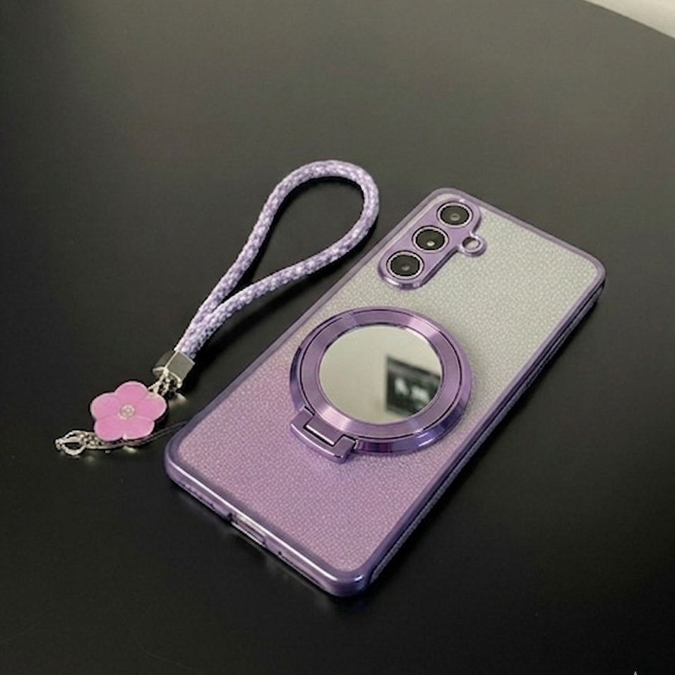 Case Samsung A17 A16 A15 A24 A34 A54 Luxury Gliter Ring Mirror Free Lanyard Bunga