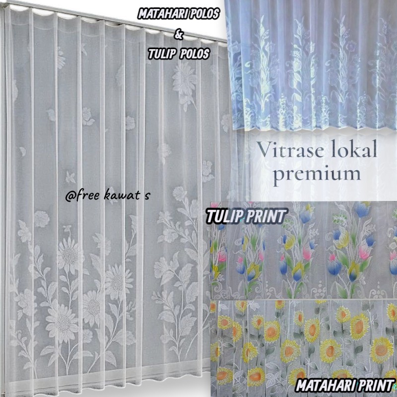 Tirai Vitrase Motif Bunga Putih 200x200cm/Vitrase gorden/lapisan gorden motif bunga/vitrase polos mo