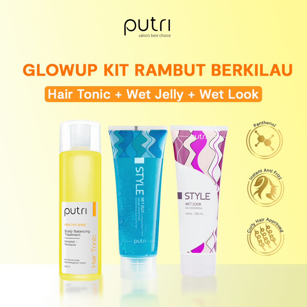 [PAKET STYLING HARIAN] Putri Hair Tonic, Wet Jelly, Wet Look 100 ml | Hair Styling Kit Murah | Hair 
