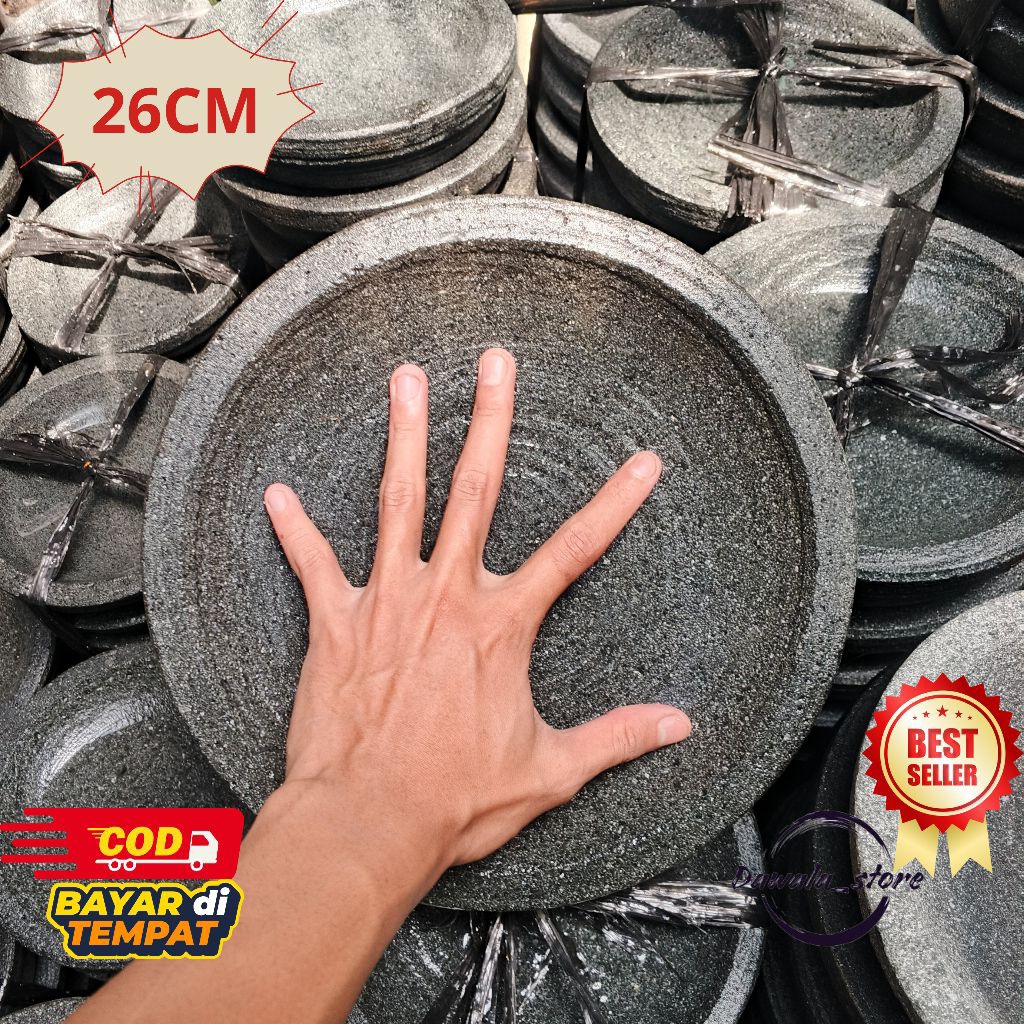 cobek batu asli ukuran besar 100% batu asli